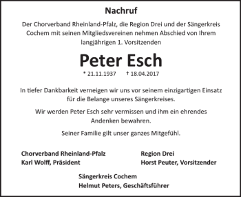 Traueranzeige von Peter Esch von WochenSpiegel