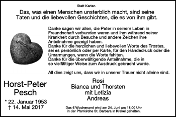 Traueranzeige von Horst-Peter Pesch von WochenSpiegel