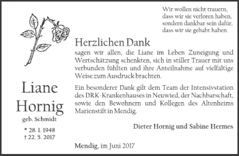 Traueranzeige von Liane Hornig von WochenSpiegel