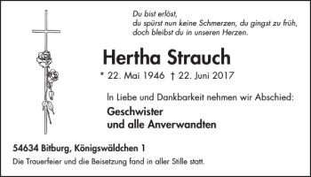 Traueranzeige von Hertha Strauch von WochenSpiegel