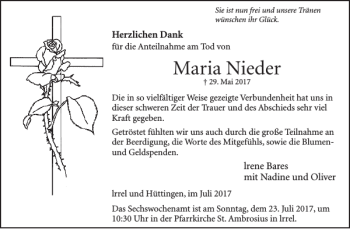 Traueranzeige von Maria Nieder von WochenSpiegel