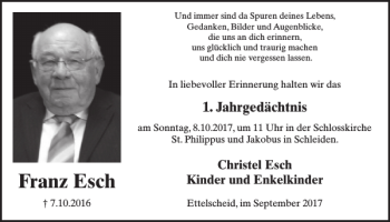 Traueranzeige von Franz Esch von WochenSpiegel