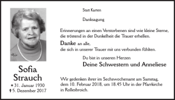 Traueranzeige von Sofia Strauch von WochenSpiegel