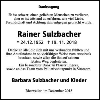 Traueranzeige von Rainer Sulzbacher von WochenSpiegel