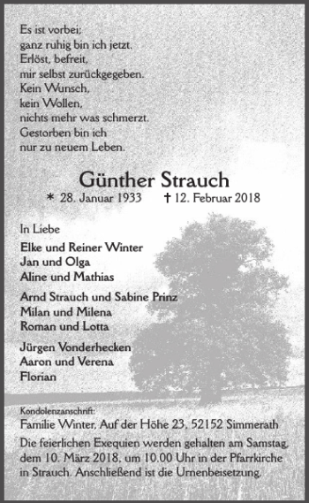 Traueranzeige von Günther Strauch von WochenSpiegel