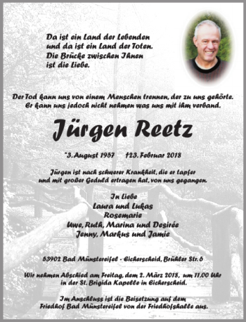 Traueranzeige von Jürgen Reetz von WochenSpiegel