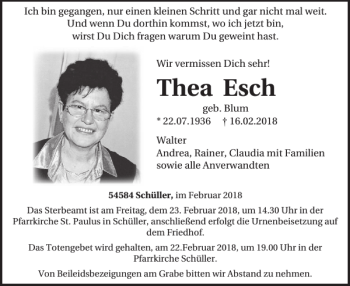 Traueranzeige von Thea Esch von WochenSpiegel