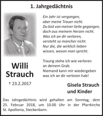 Traueranzeige von Willi Strauch von WochenSpiegel