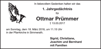 Traueranzeige von Ottmar Prümmer von WochenSpiegel