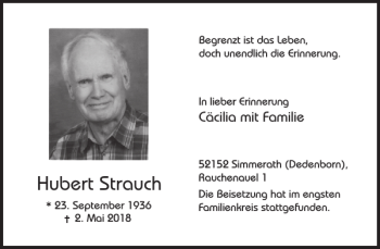 Traueranzeige von Hubert Strauch von WochenSpiegel