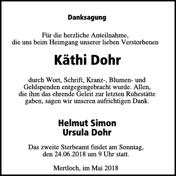 Traueranzeige von Käthi Dohr von WochenSpiegel