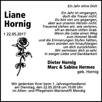 Traueranzeige von Liane Hornig von WochenSpiegel