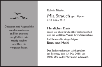 Traueranzeige von Mia Strauch von WochenSpiegel