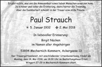 Traueranzeige von Paul Strauch von WochenSpiegel