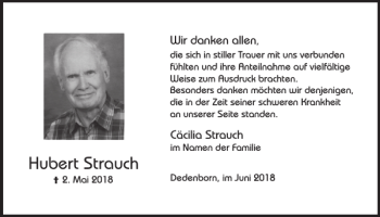 Traueranzeige von Hubert Strauch von WochenSpiegel