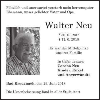 Traueranzeige von Walter Neu von WochenSpiegel