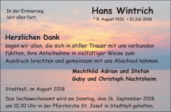 Traueranzeige von Hans Wintrich Hans Wintrich von WochenSpiegel