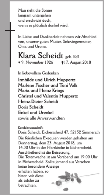 Traueranzeige von Klara Scheidt von WochenSpiegel