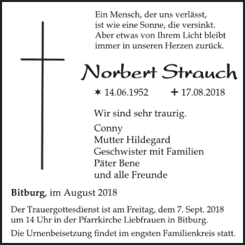 Traueranzeige von Norbert Strauch von WochenSpiegel