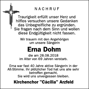 Traueranzeige von Erna Dohm von Wochenspiegel