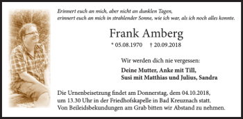 Traueranzeige von Frank Amberg von WochenSpiegel