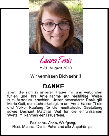 Traueranzeige von Laura Treis von WochenSpiegel