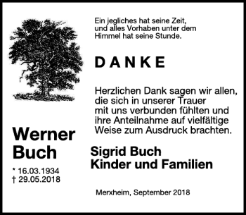 Traueranzeige von Werner Buch von Wochenspiegel