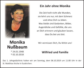 Traueranzeige von Monika Nußbaum von Wochenspiegel