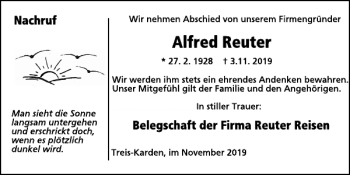 Traueranzeige von Alfred Reuter von WochenSpiegel