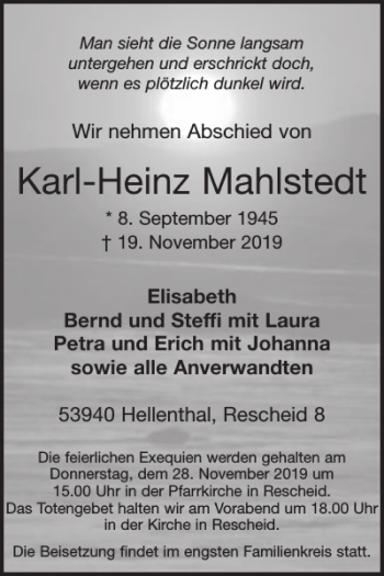 Traueranzeige von Karl-Heinz Mahlstedt von WochenSpiegel