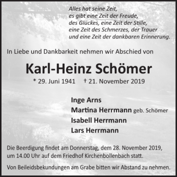 Traueranzeige von Karl-Heinz Schömer von WochenSpiegel