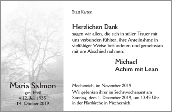 Traueranzeige von Maria Salmon von Wochenspiegel