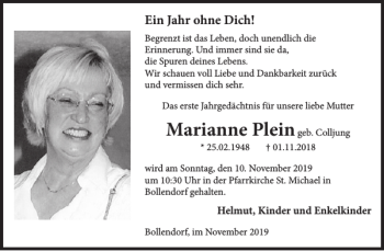 Traueranzeige von Marianne Plein von Wochenspiegel