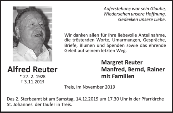 Traueranzeige von Alfred Reuter von WochenSpiegel