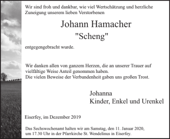 Traueranzeige von Johann Hamacher von WochenSpiegel