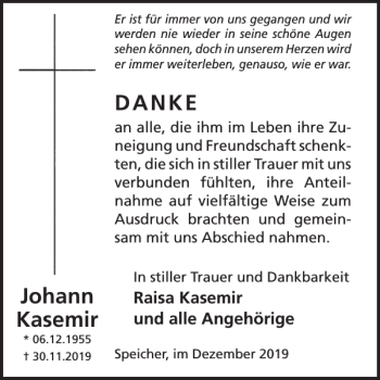 Traueranzeige von Johann Kasemir von WochenSpiegel