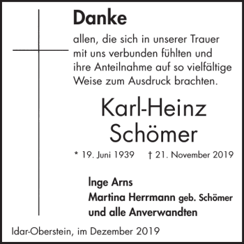 Traueranzeige von Karl-Heinz Schömer von WochenSpiegel