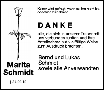 Traueranzeige von Marita Schmidt von WochenSpiegel