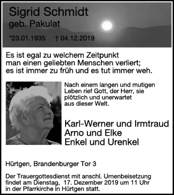 Traueranzeige von Sigrid Schmidt von WochenSpiegel