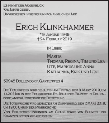 Traueranzeige von Erich klinkh Amm Er von WochenSpiegel