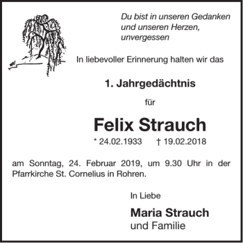 Traueranzeige von Felix Strauch von WochenSpiegel