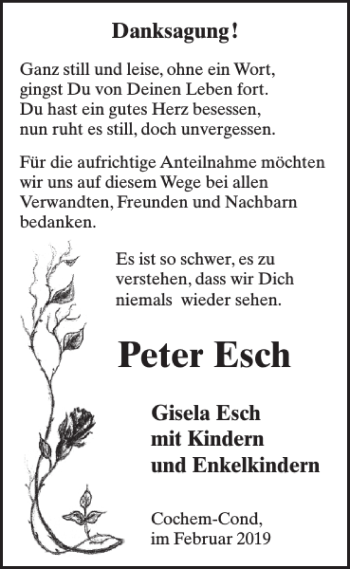 Traueranzeige von Peter Esch von WochenSpiegel