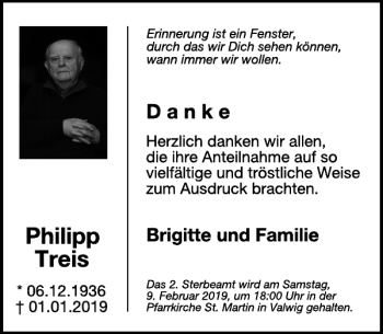 Traueranzeige von Philipp Treis von WochenSpiegel