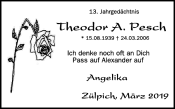 Traueranzeige von Theodor A. Pesch von WochenSpiegel