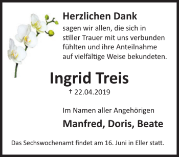 Traueranzeige von Ingrid Treis von WochenSpiegel