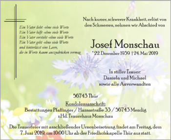 Traueranzeige von Josef Monschau von WochenSpiegel