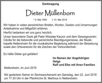 Traueranzeige von Dieter Müllenborn von WochenSpiegel