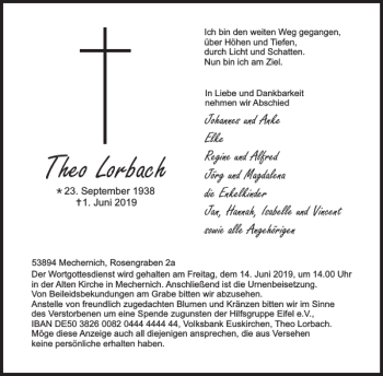 Traueranzeige von Theo Lorbach von WochenSpiegel