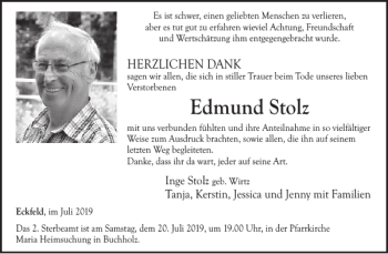 Traueranzeige von Edmund Stolz von Wochenspiegel