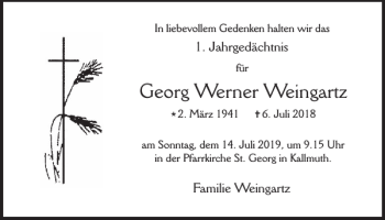 Traueranzeige von Georg Werner Weingartz von WochenSpiegel